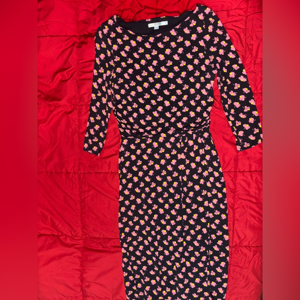 Boden Black Dress with Pink and Orange Floral Pattern